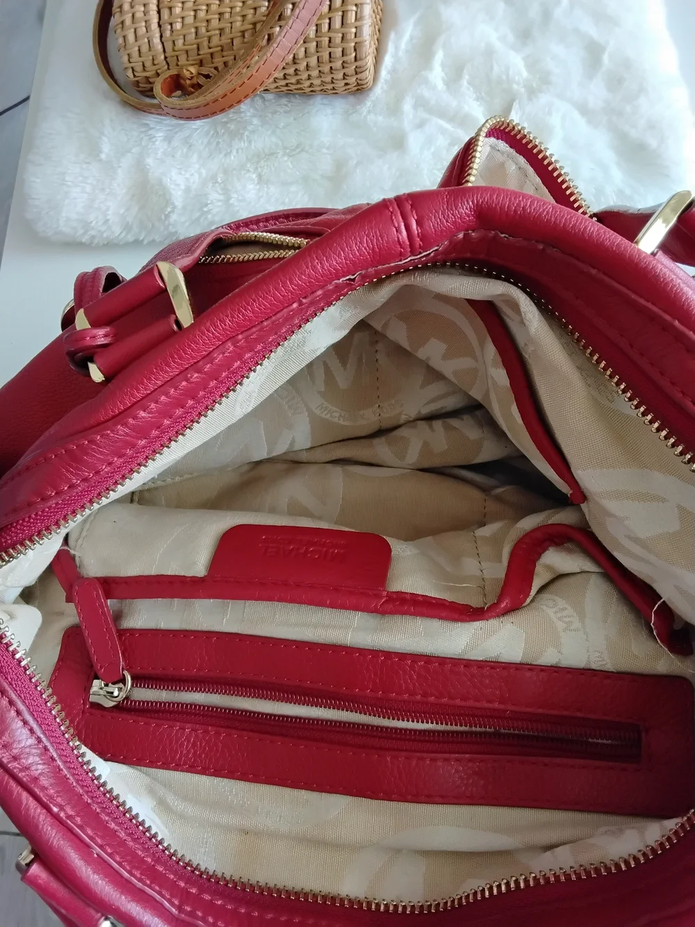 Michael Kors Red Leather Shoulder Bag with Gold Hardware